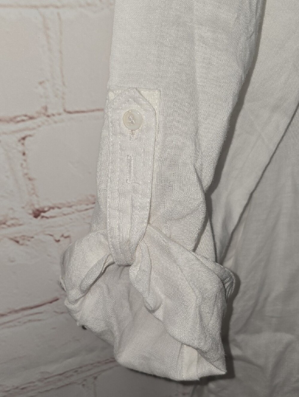 Sunny Leigh White Ruffle V-Neck Tunic 100% Linen Womens Size XL - Picture 5 of 10